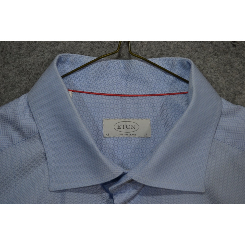 Eton Contemporary Shirt Mens 17 43 Light Blue Geometric Dress Long Sleeve Cotton